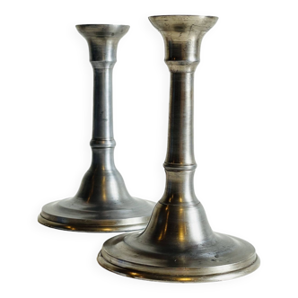 Pair of vintage pewter candlesticks