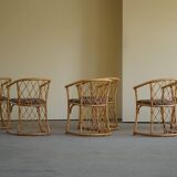 Set of 6 sculptural vintage bamboo dining chairs, modern Danish design, made in the 1960s.