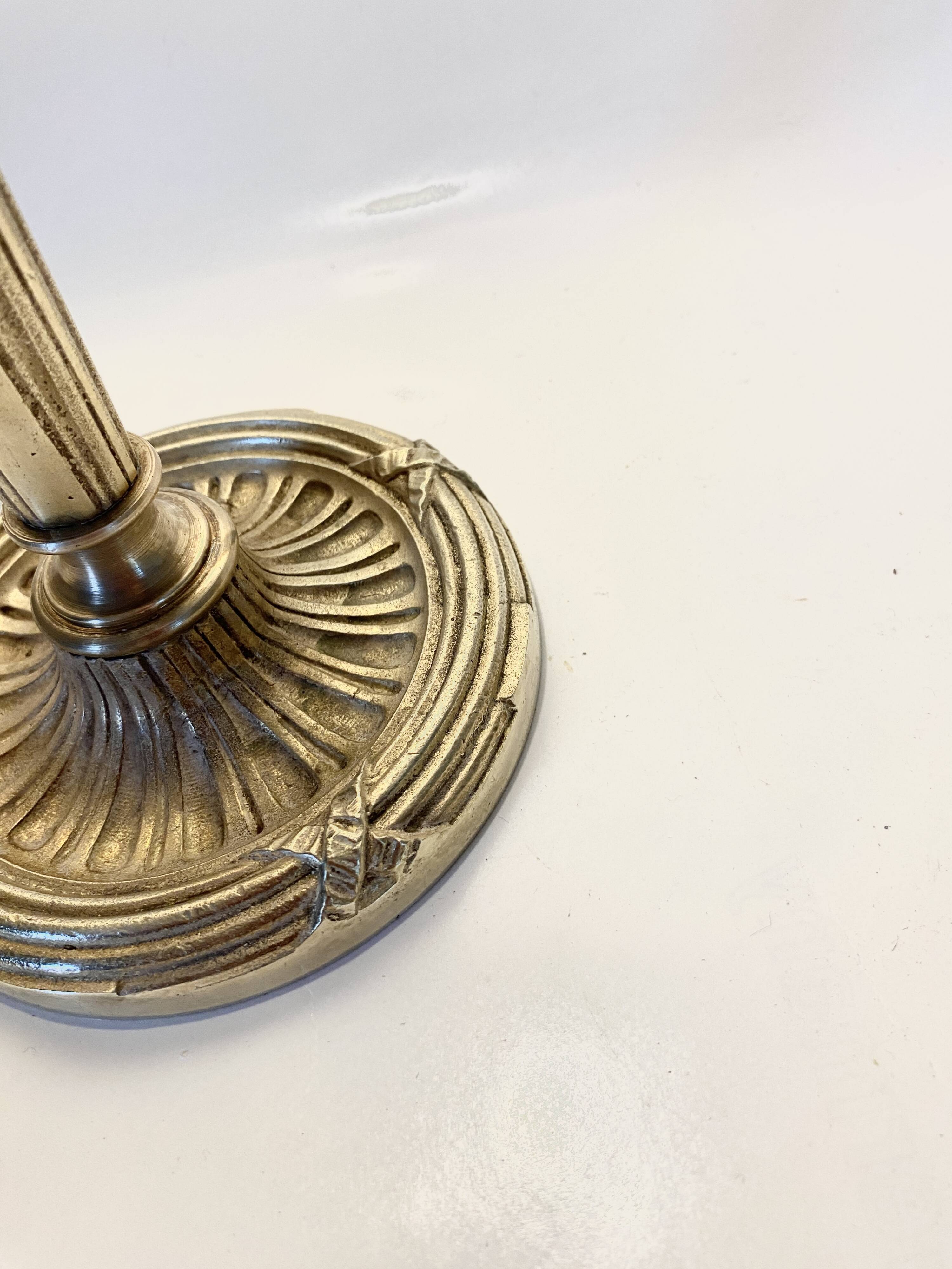 Neo-classical brass lamp, cotton shade
