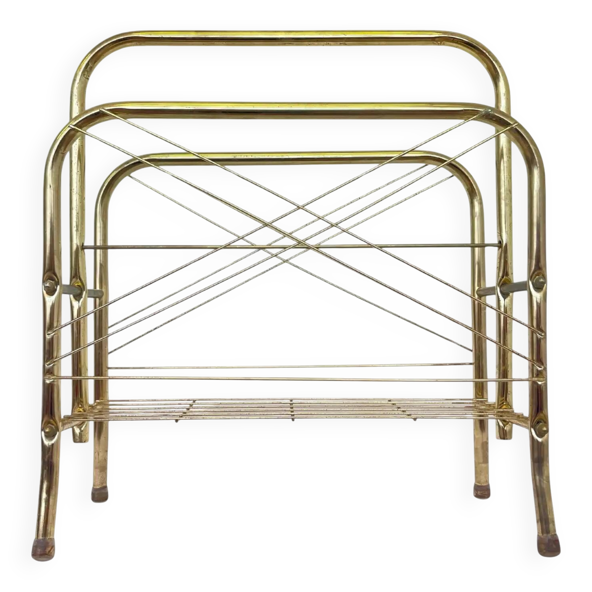 Présentoir à journaux/revues en métal doré des années 1980