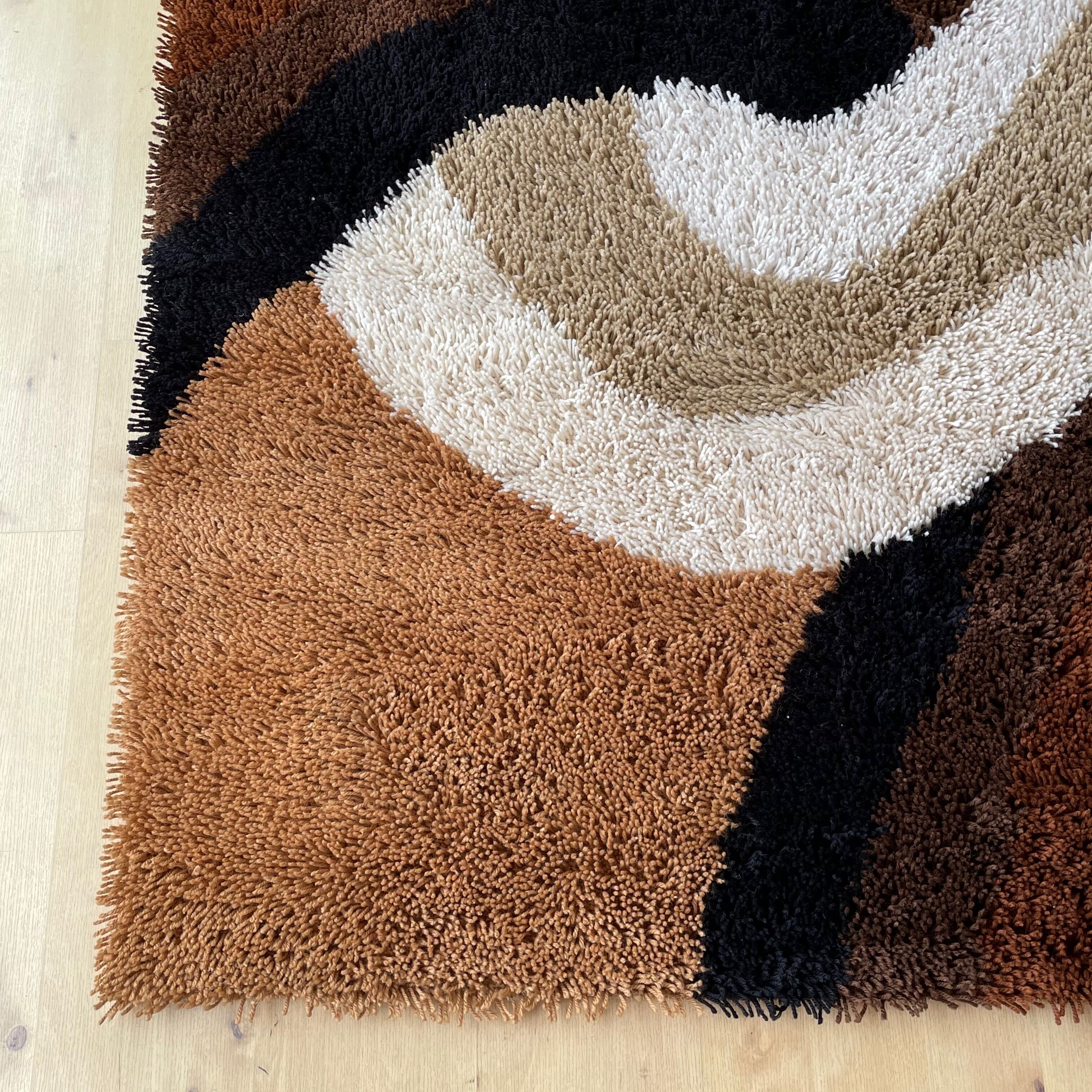 Vintage Modernist Multi-Color High Pile Rya Rug by Concepts Intenational, 1970s