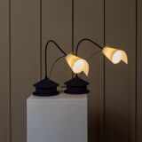 Vintage blue metal table lamp with adjustable chrome neck and white plastic origami shade, 1980s Italy