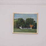 Original Swedish oil on canvas – “Landscape with Farm” by H. Engkvist – dated 1983 – vintage & framed – 41 × 50 cm (16.1" × 19.7")