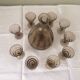 Liqueur glass Brown and gold edging and 9 small glasses Decanter's vintage liquor