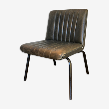 Armchair 1960 in green leather and fiber shell