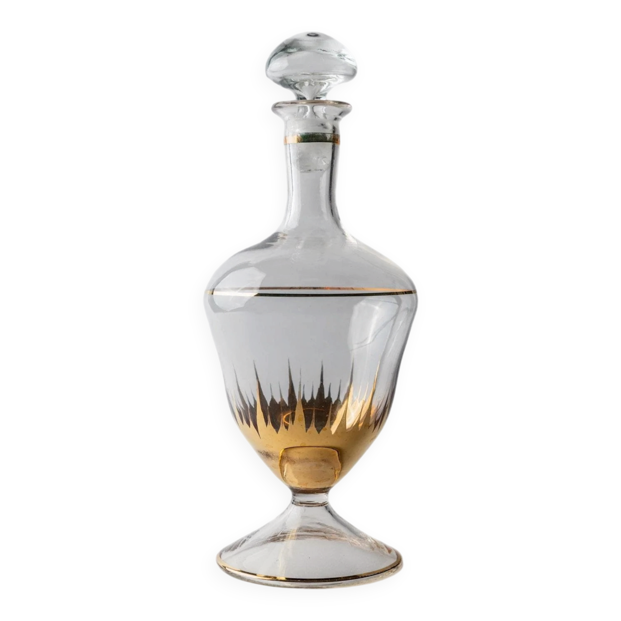 Carafe vintage en verre de Murano des années 1960, verre clair avec détails dorés et bouchon
