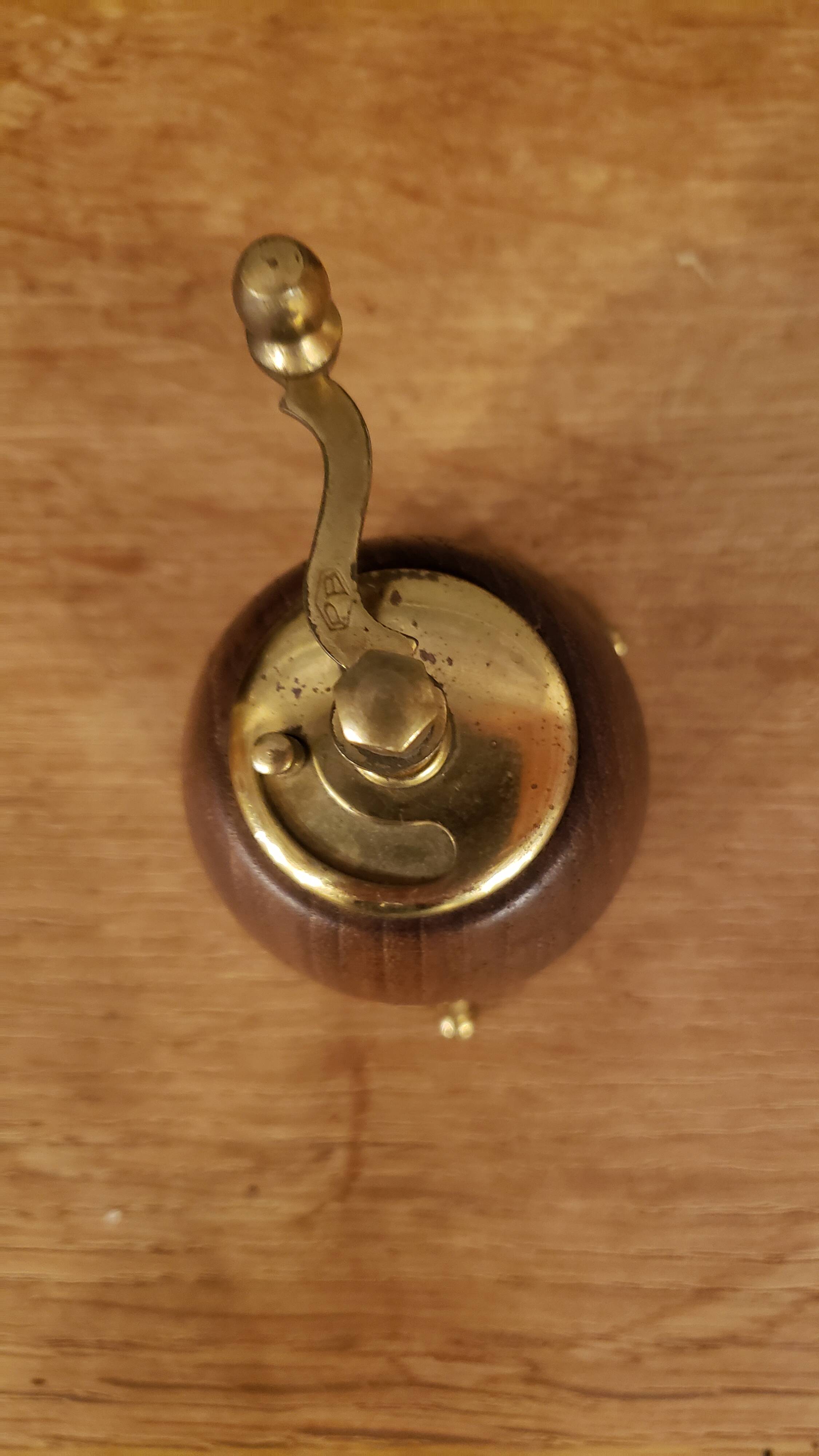 Wood and brass pepper mill Italy 1960