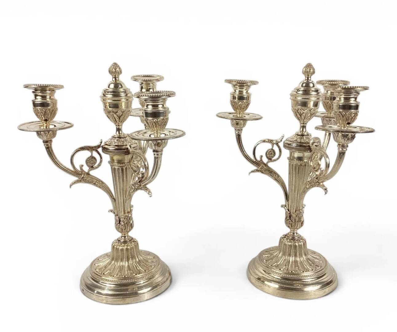 Pair of silver-plated candelabra in Louis XVI style