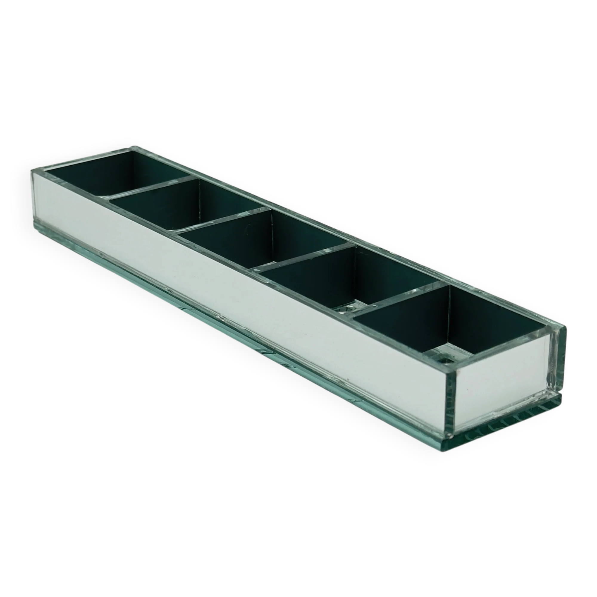Plateau vintage en verre miroir compartimenté à 5 sections