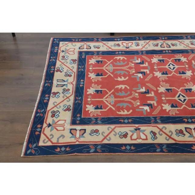 Vintage Turkish Oushak Handmade Wool Cotton Red Area Rug 130x190