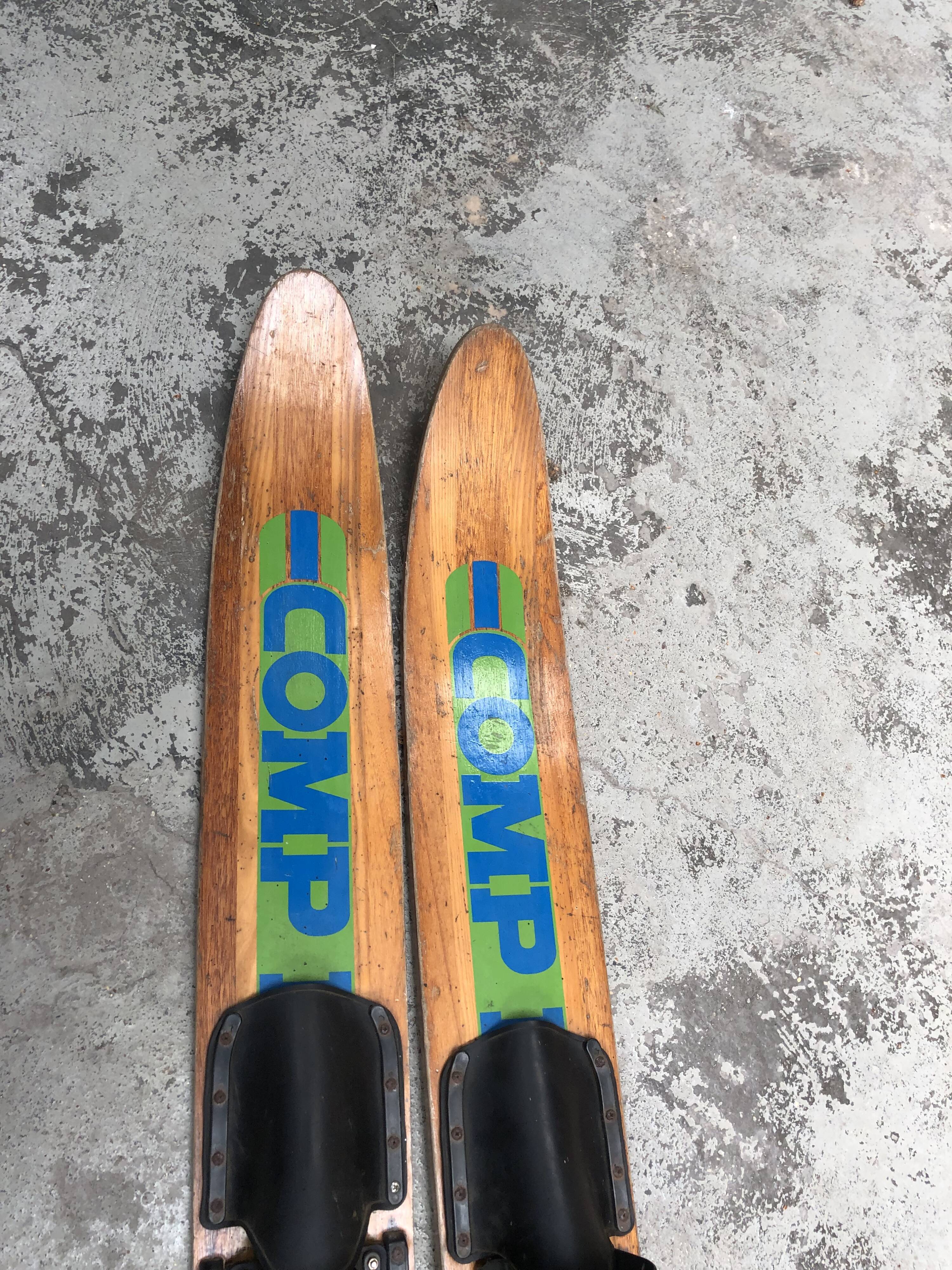 Old wooden water skis