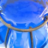 Superb vintage blown glass bowl in cobalt blue with its iron frame.