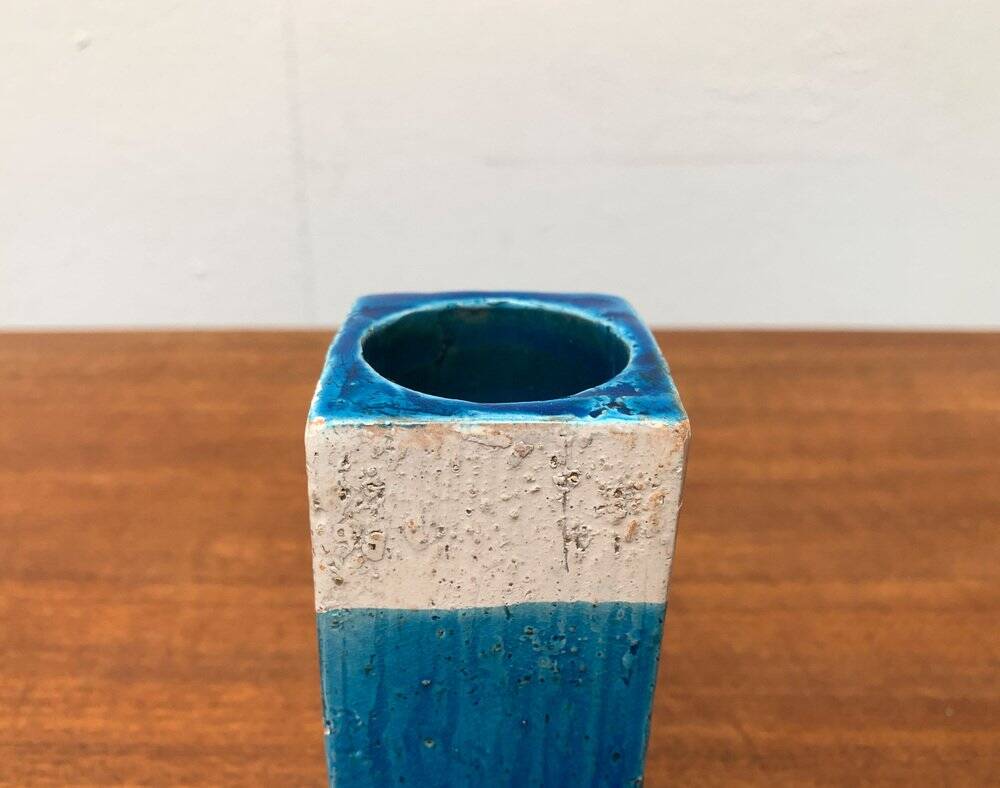 Mid-century Italian blue and white minimalist vase by Bitossi, 1960s.