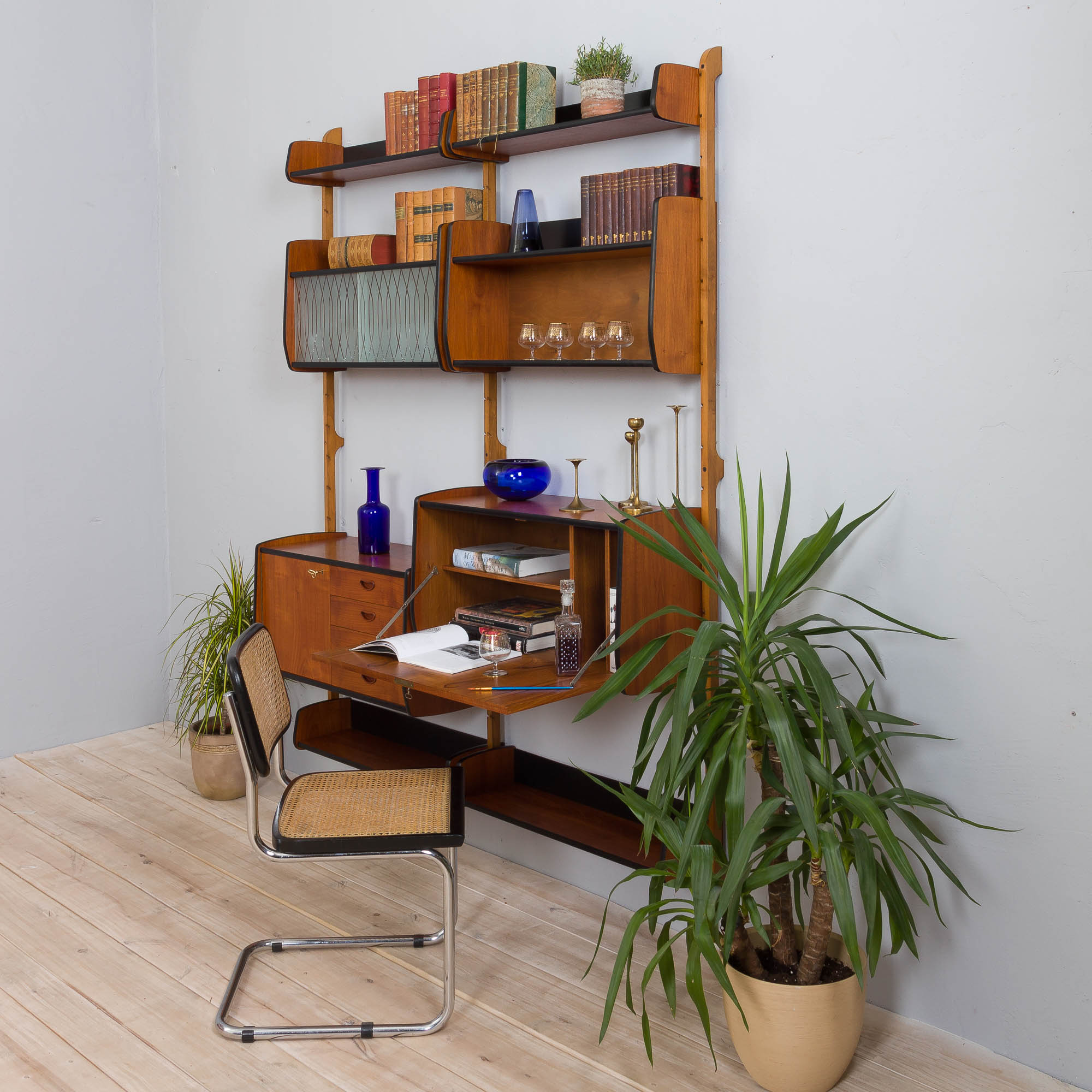 Two bay Teak Ergo Modular Wall Unit with 4 Shelves & 4 Cabinets by John Texmon for Blindheim Møbelfa