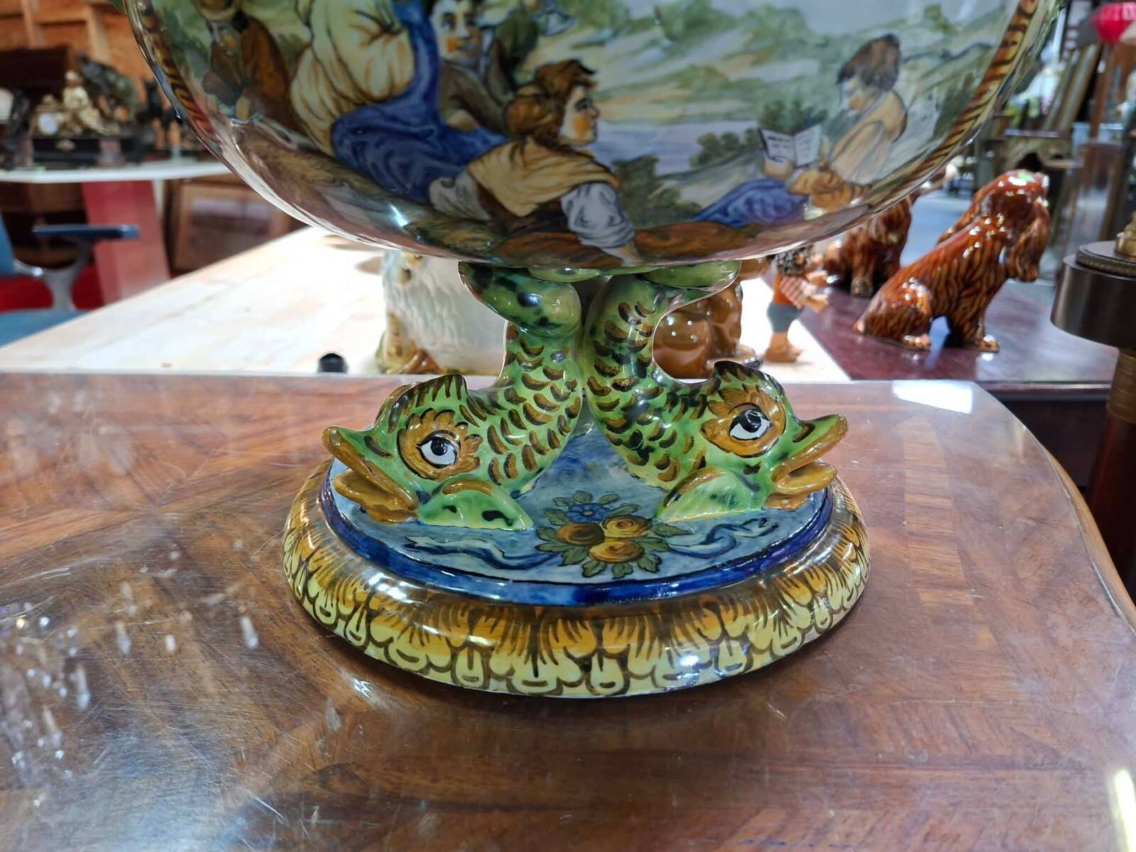 polychrome faience cup – Decorated with fantastical characters and animals