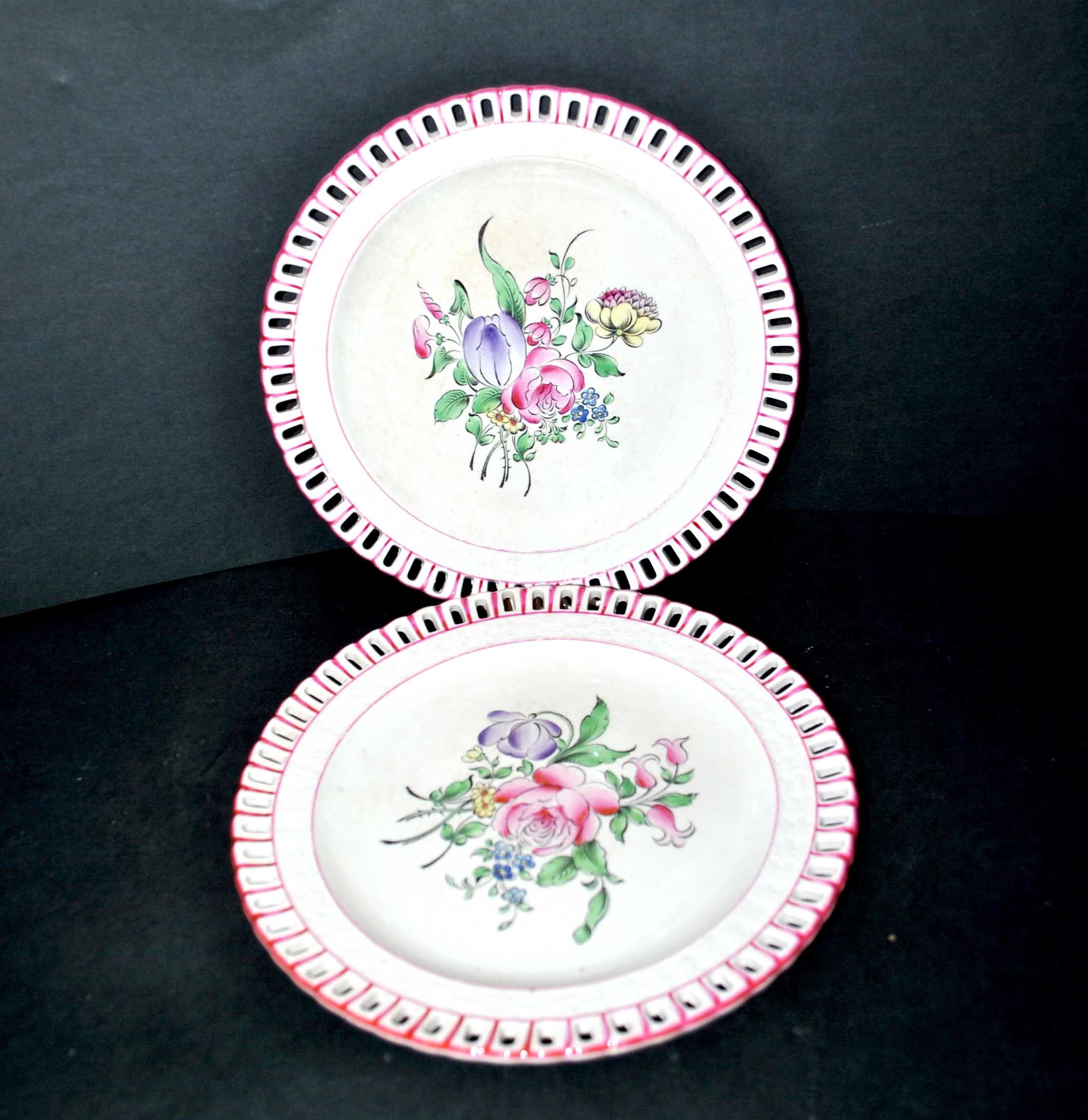 Dessert plates in openwork earthenware KG Lunéville model Lamppost