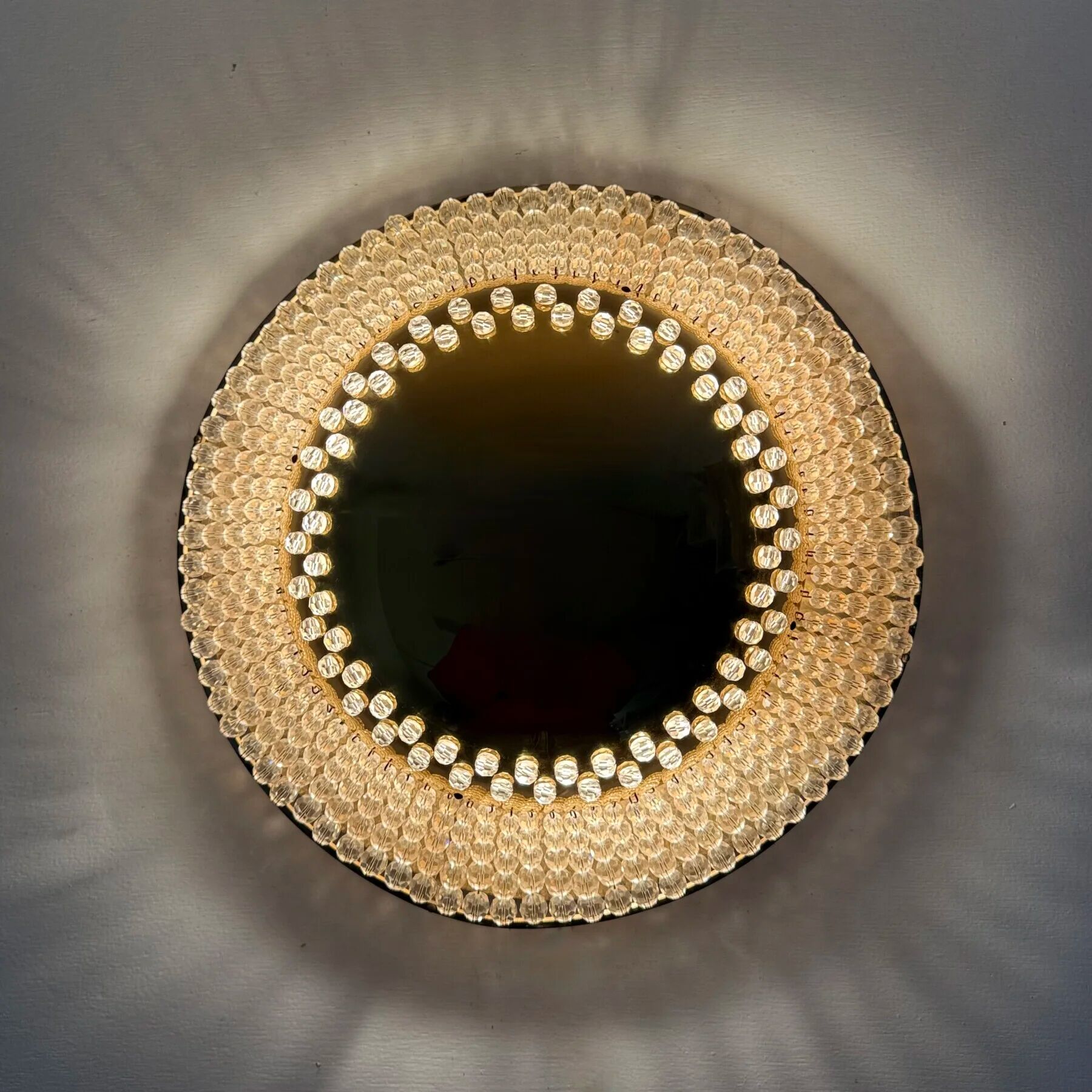 Unique modernist design crystal glass and brass wall light, Austria 1950s