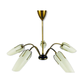Lustre à 5 branches en opaline et verre, années 1950