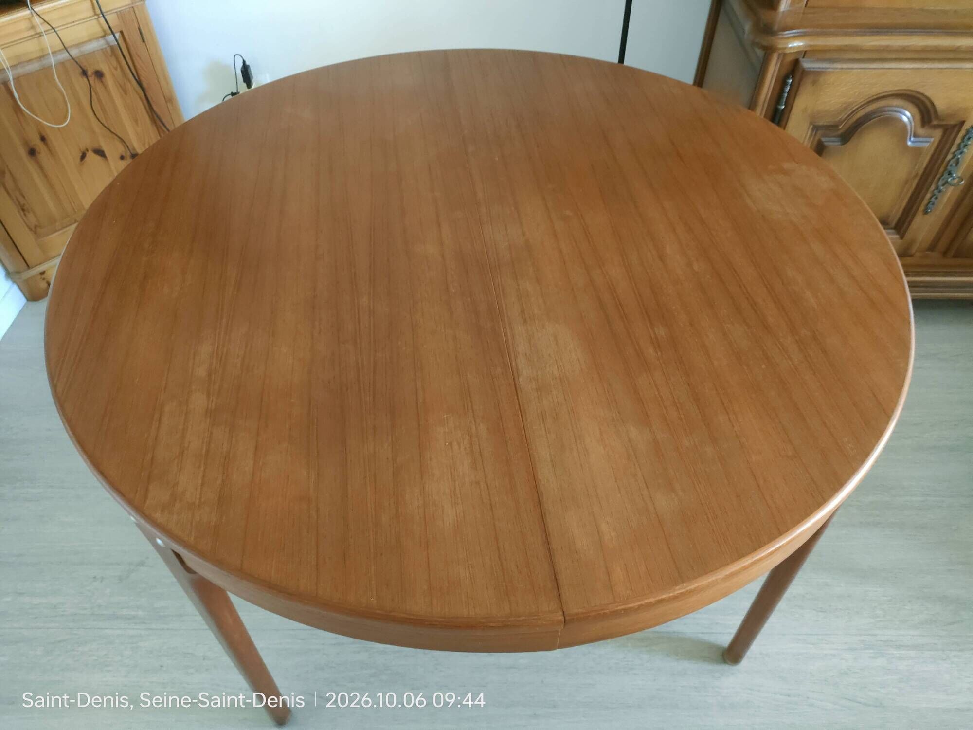 Scandinavian dining table, signed Meubles TV Paris, 1960.