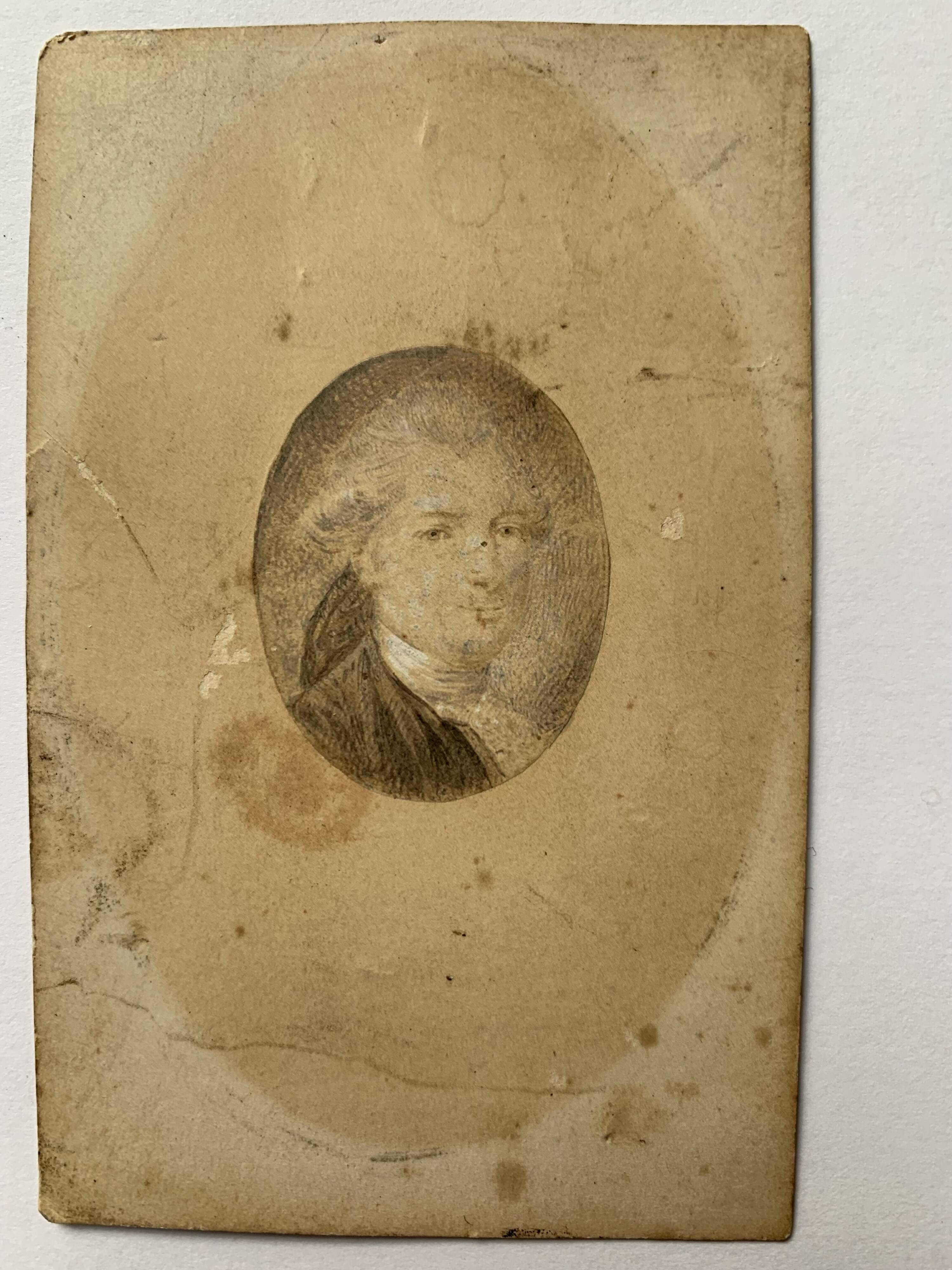 Small miniature portrait from the end of the 18th century in pencil