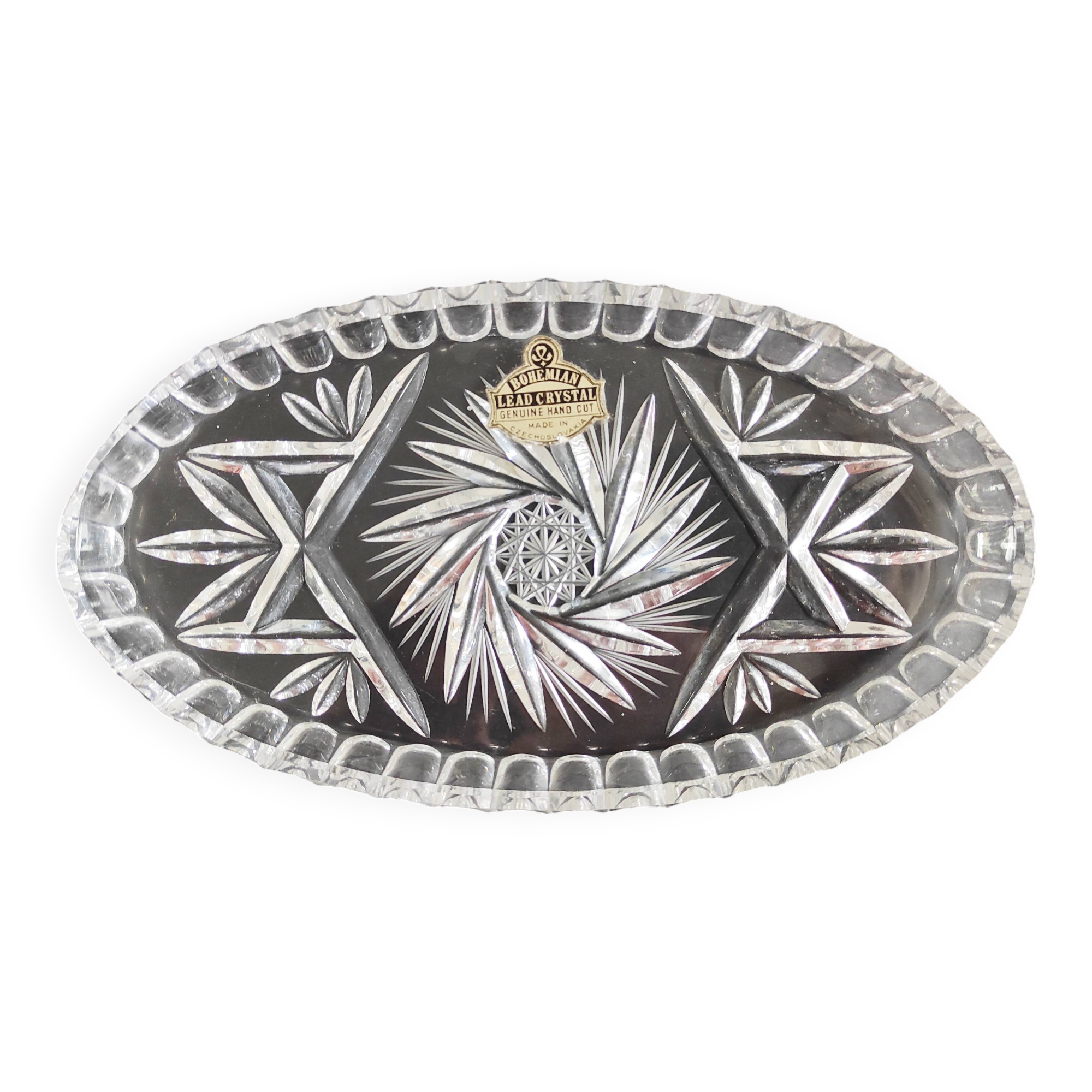 Bohemian crystal oval dish 22.5 x 12 cm