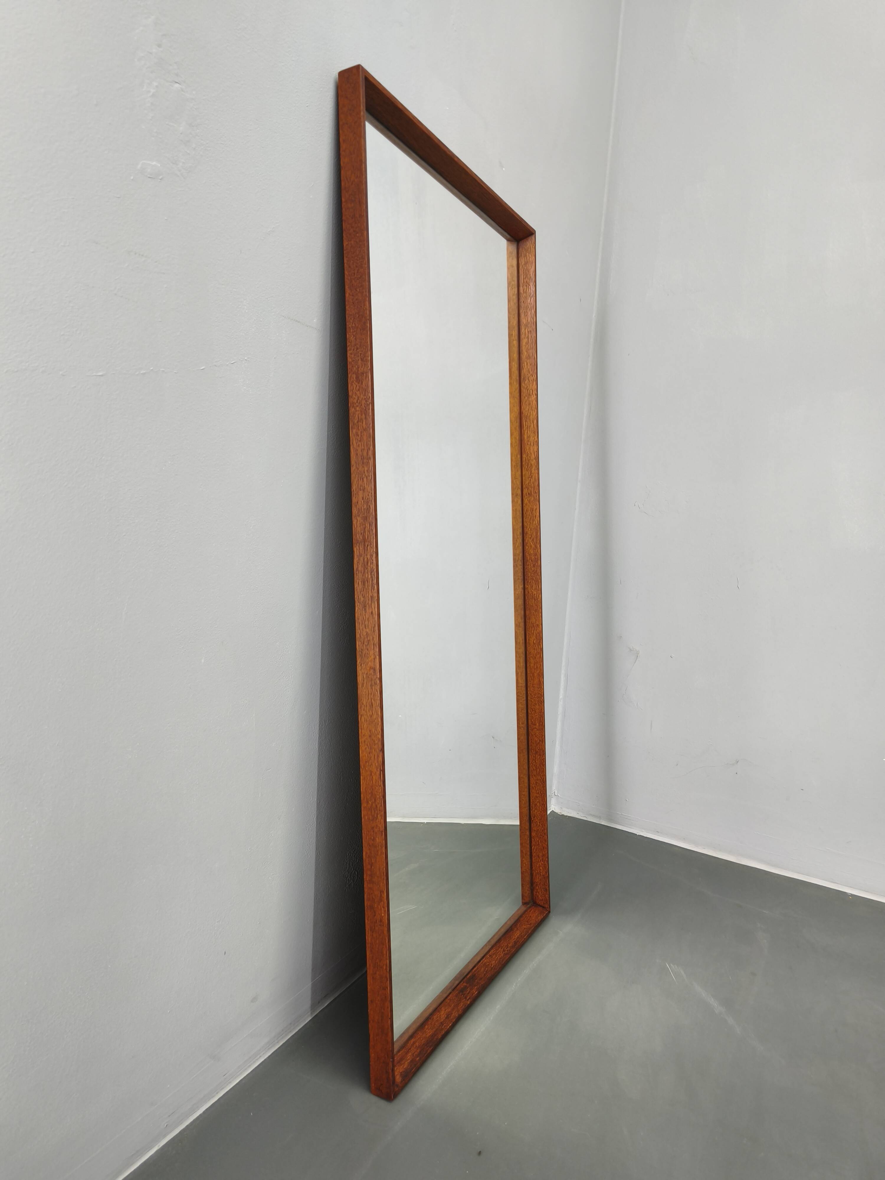 Danish Mid Century Teak Wall Mirror, Minimalist Frame, 1960s