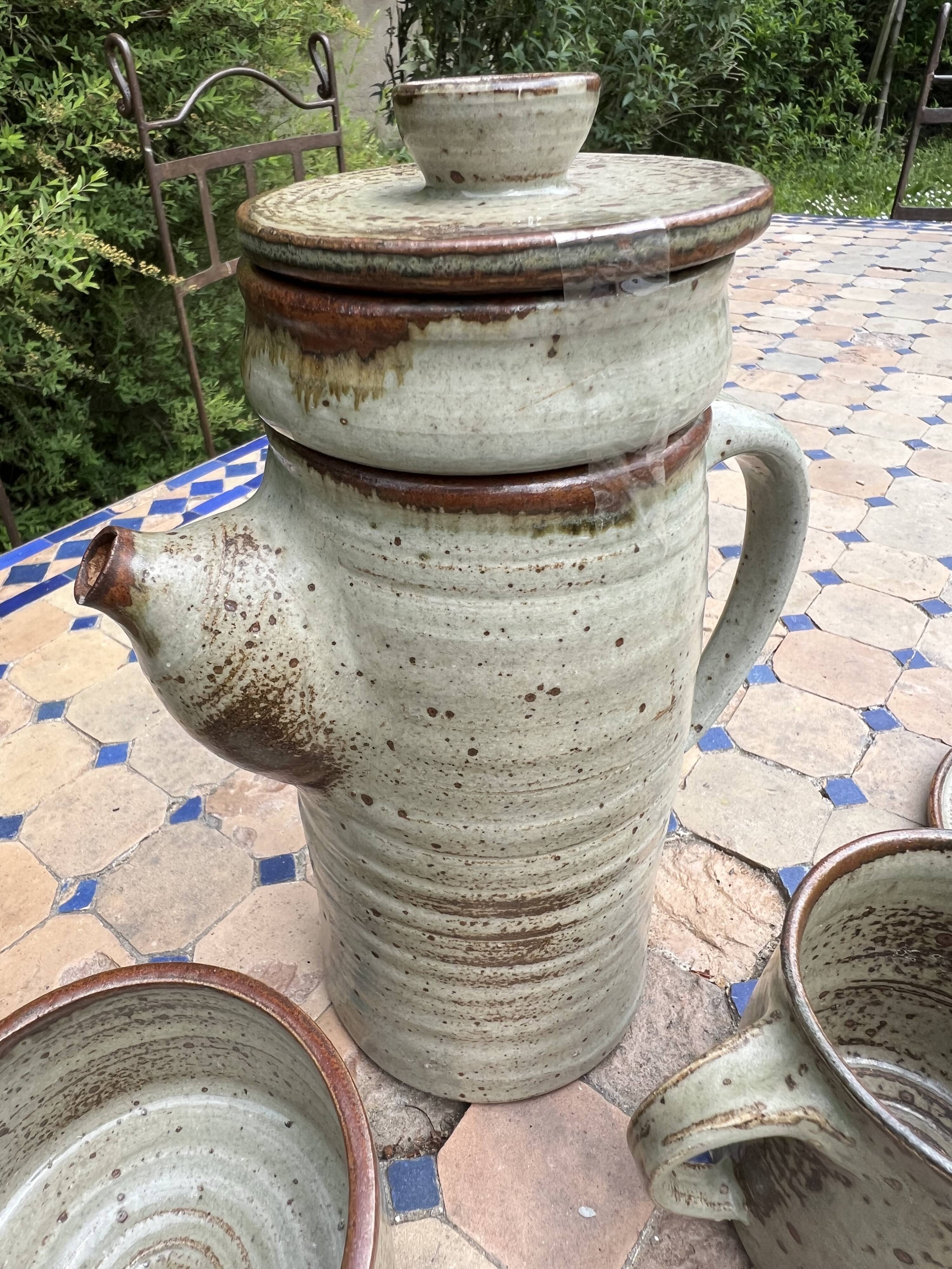 Vintage coffee and tea set in glazed stoneware from Puis potters - 15 pieces