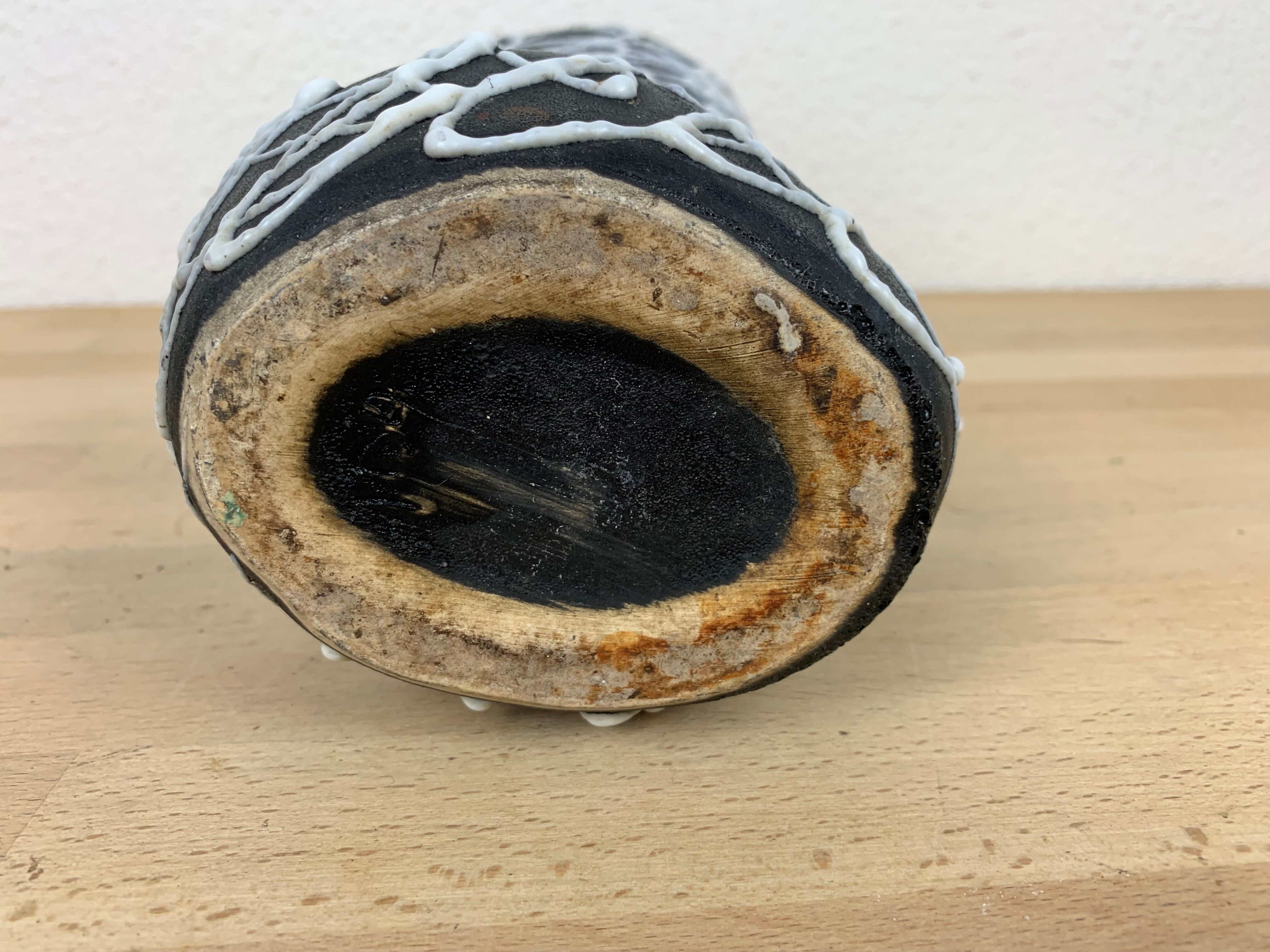 Spaghetti vase free form ceramic Vallauris 50s, red and black