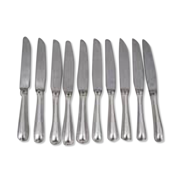 Ercuis Auteuil, 10 couteaux de table en métal argenté, excellent état, 22 cm.