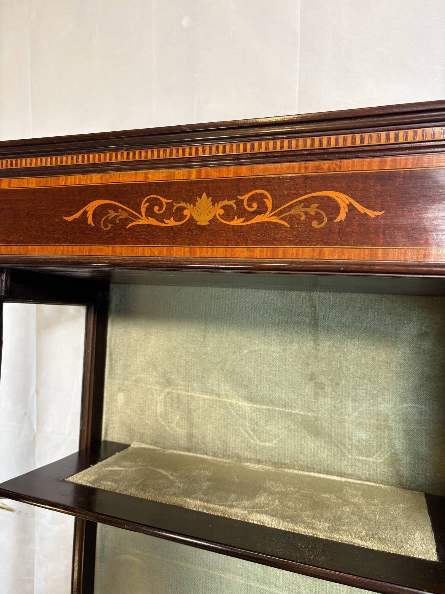 Stunning Antique Edwardian Inlaid Mahogany Bow-Front Silver Display Cabinet