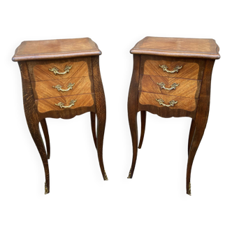 Paire de chevets table de chevet style Louis XV Regence bois de rose vintage 1950s