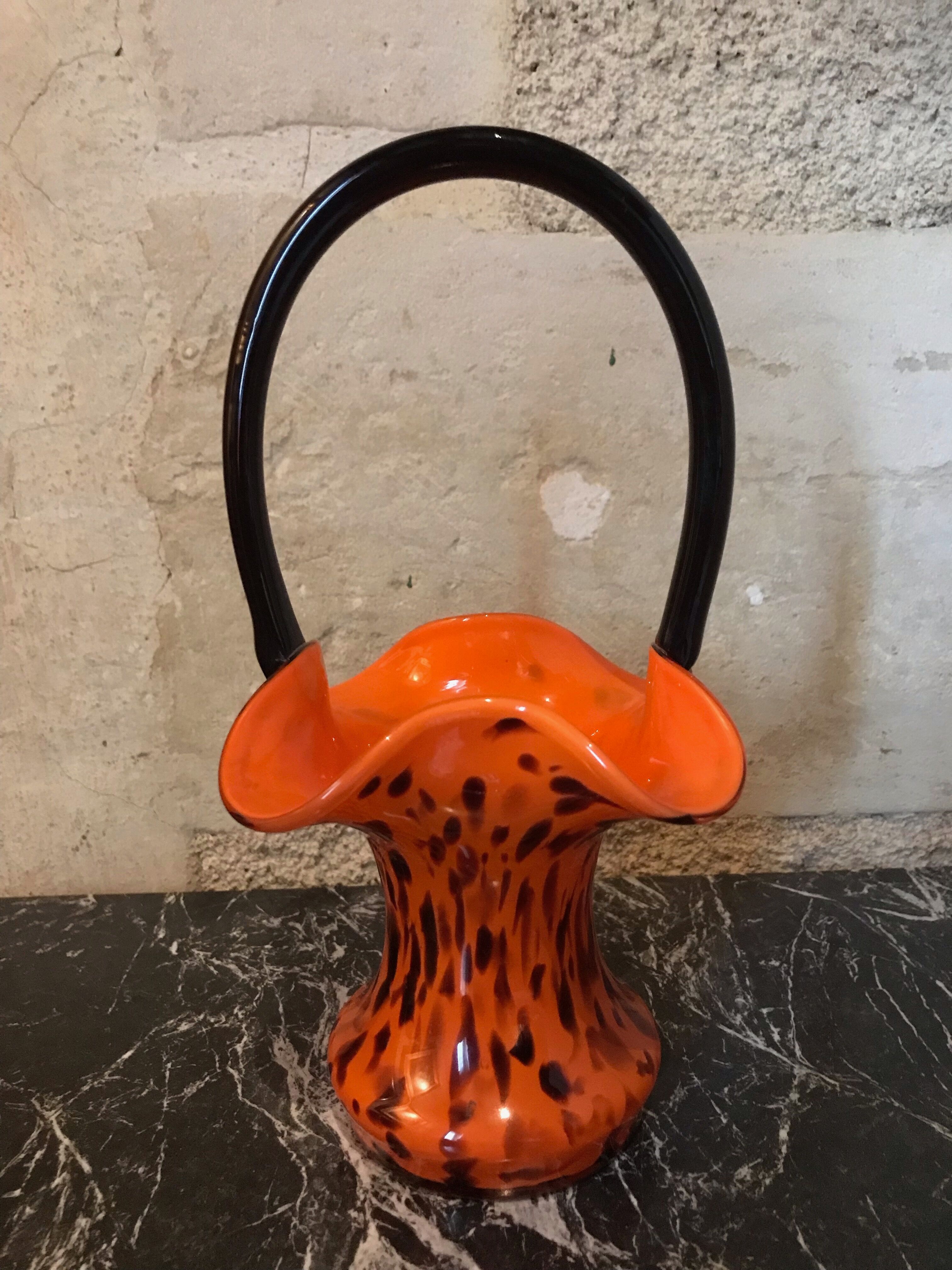 Blown glass basket vase