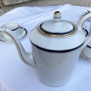 Haviland tea service in white limoges porcelain with navy blue net and gold model embassy