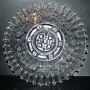 Old molded glass cake dish cutter - ivy decoration wavy edge 31cm