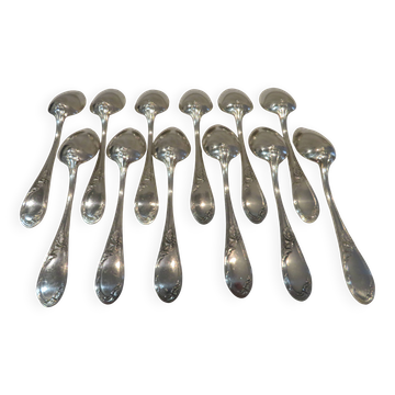 12 cuillères à café métal argenté orfèvre J Brille décor rubans rocaille