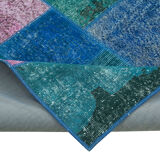 Handmade Anatolian Vintage 202 cm x 300 cm Blue Patchwork Carpet