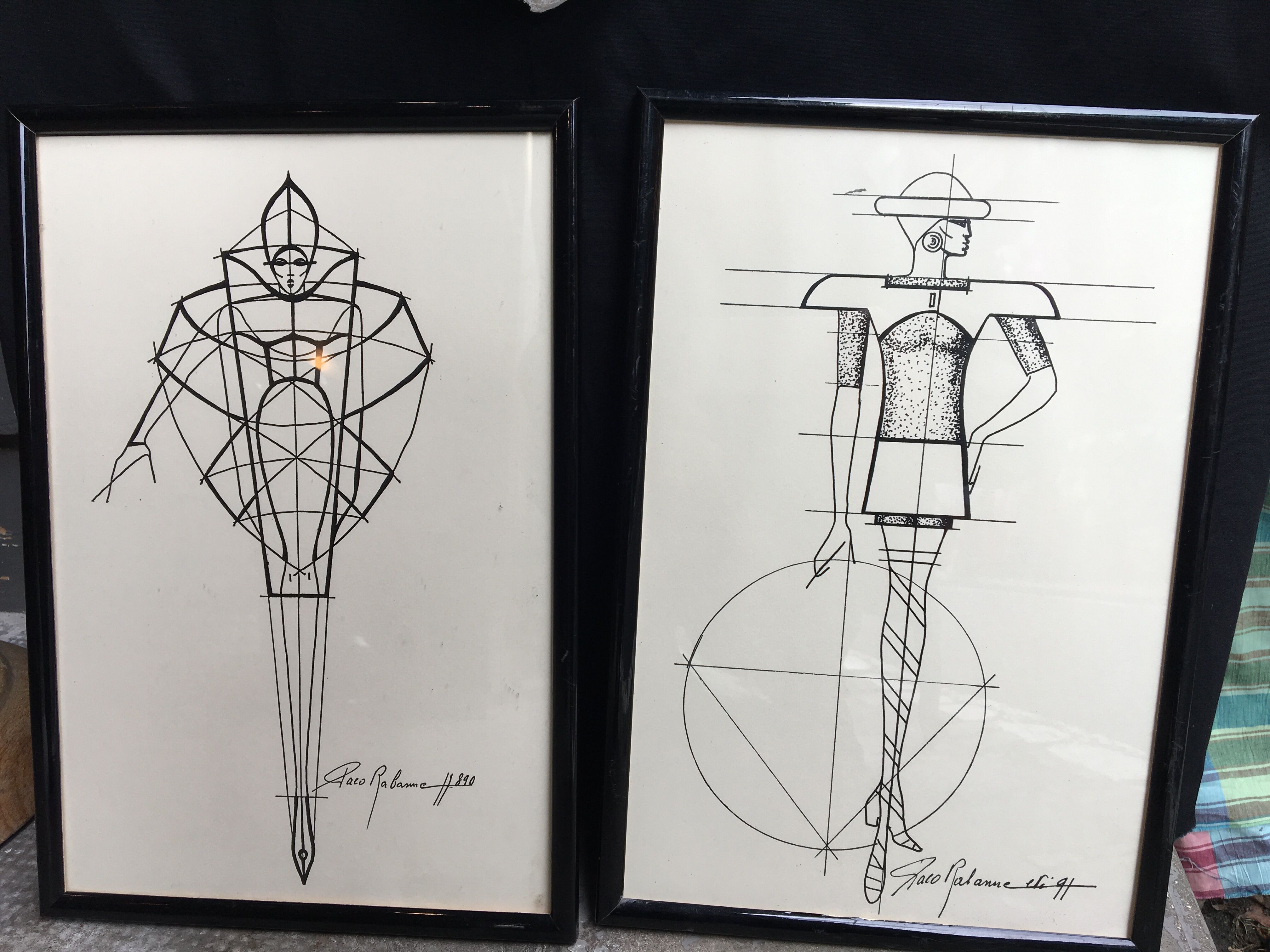 Lot of 2 framed fashion illustrations Paco Rabanne