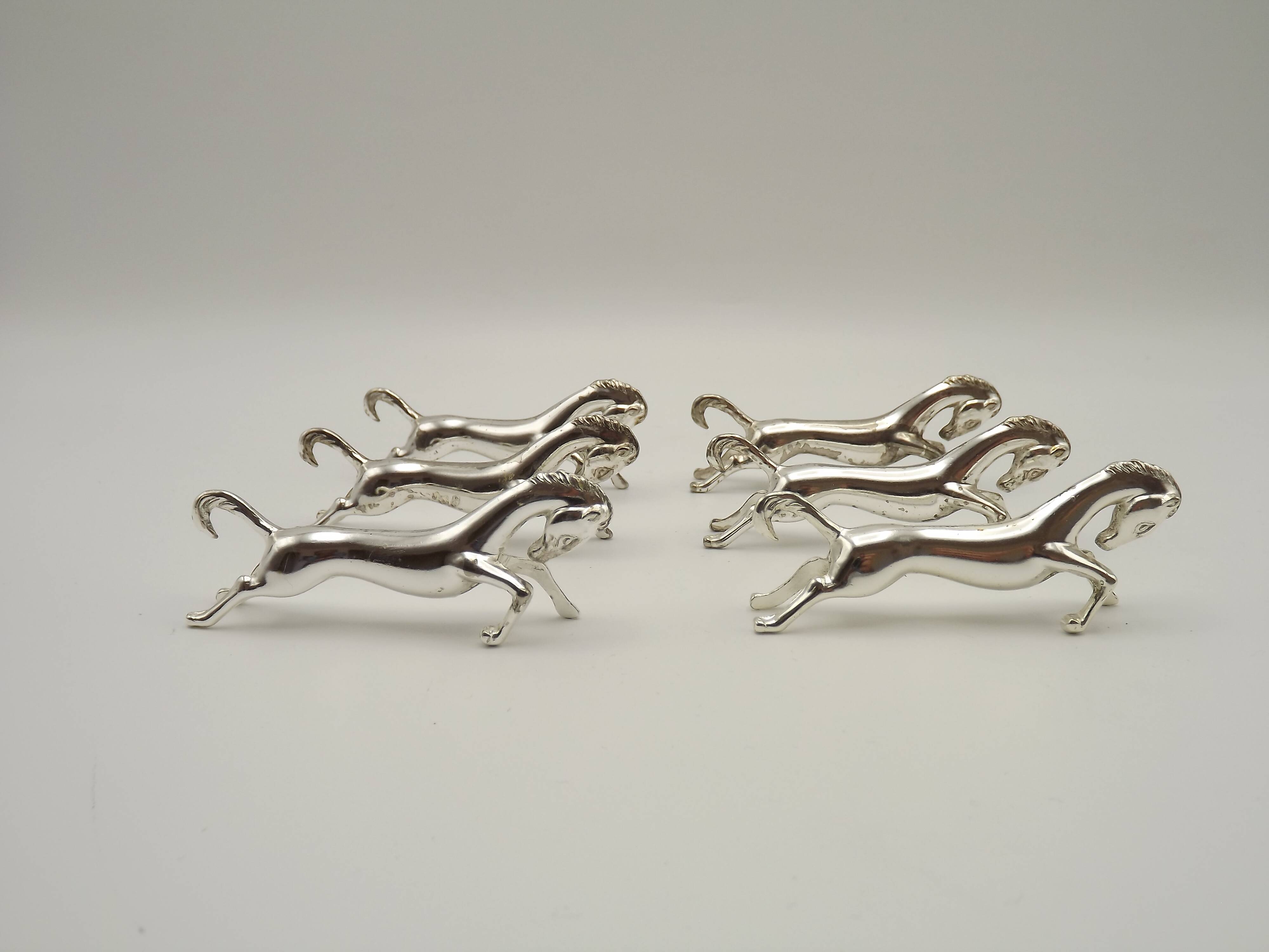 Set of Six French Vintage Silver Metal Stylized Horse Shaped Cutlery Rests 4775