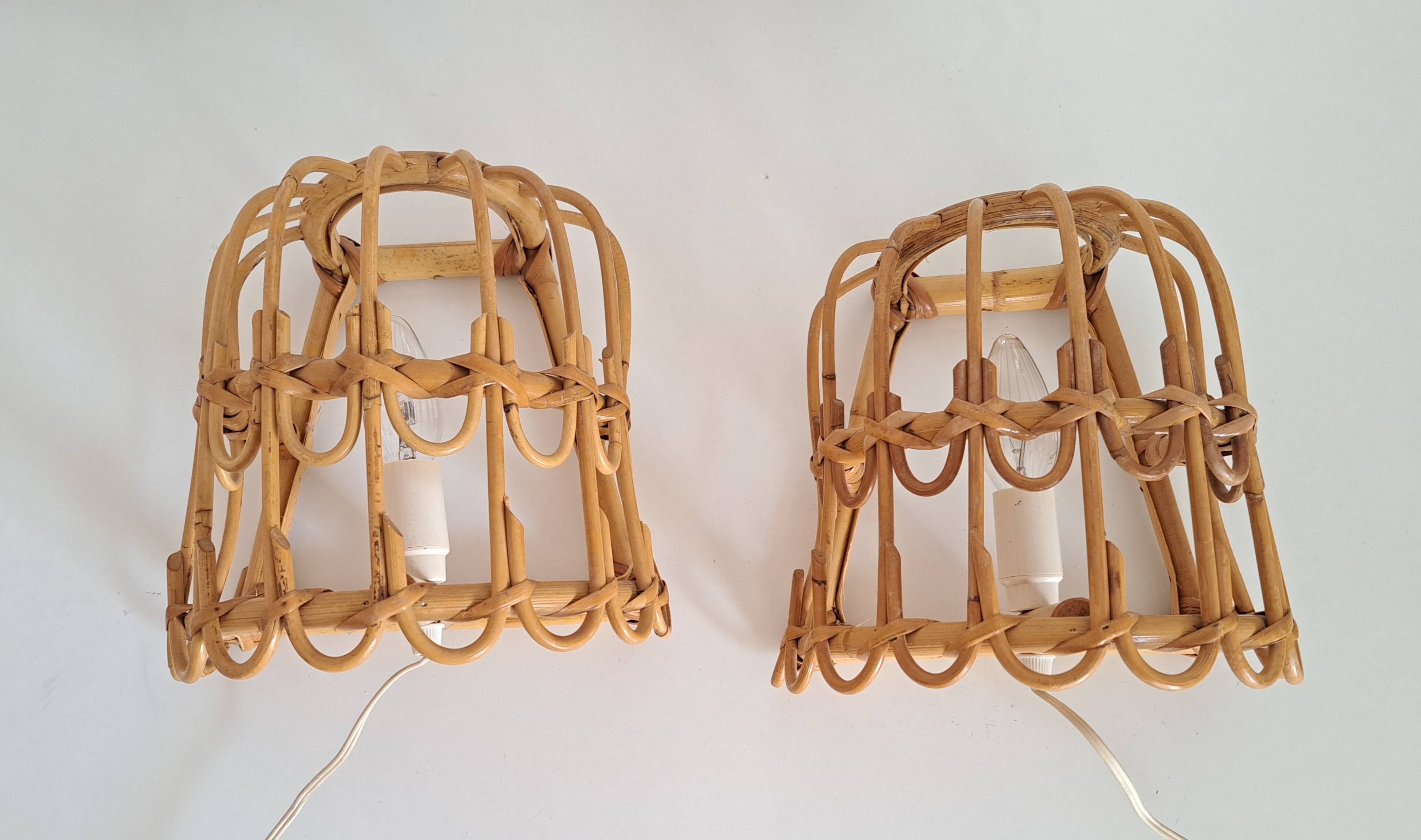 Pair of bamboo wall lights