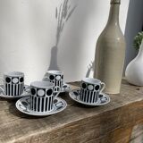 6 Vintage 90s Black and White Coffee Cups Geometric Patterns