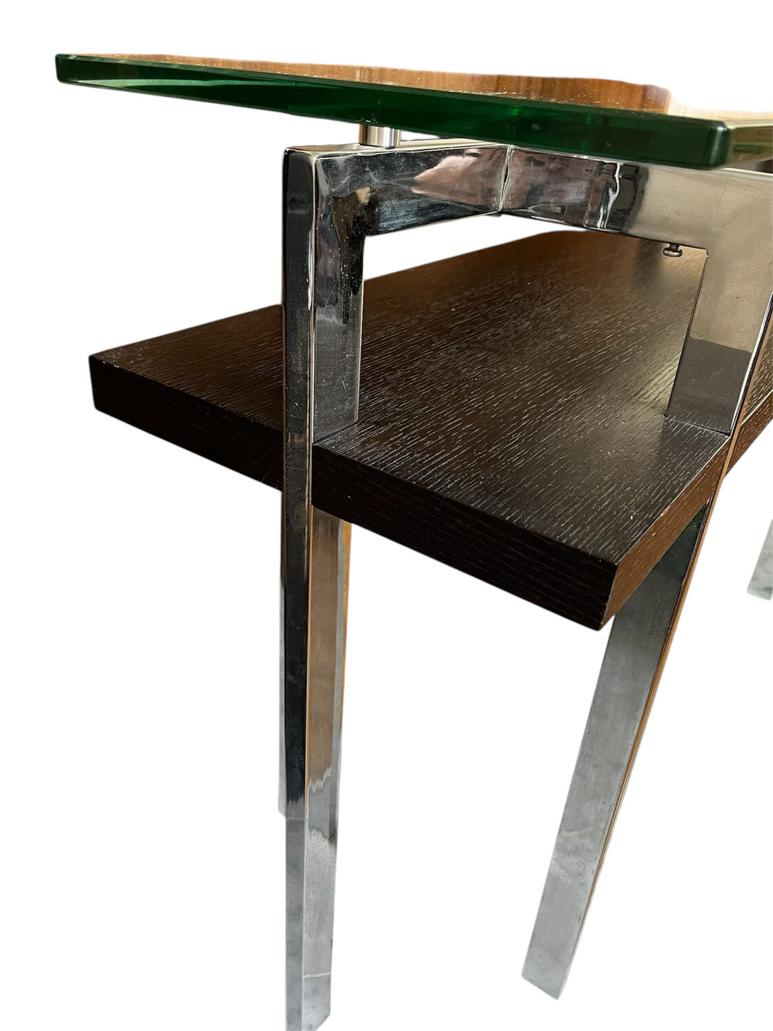 70s glass and stainless steel console