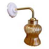 Vintage tulip angled wall light in amber glass