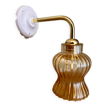 Vintage tulip angled wall light in amber glass