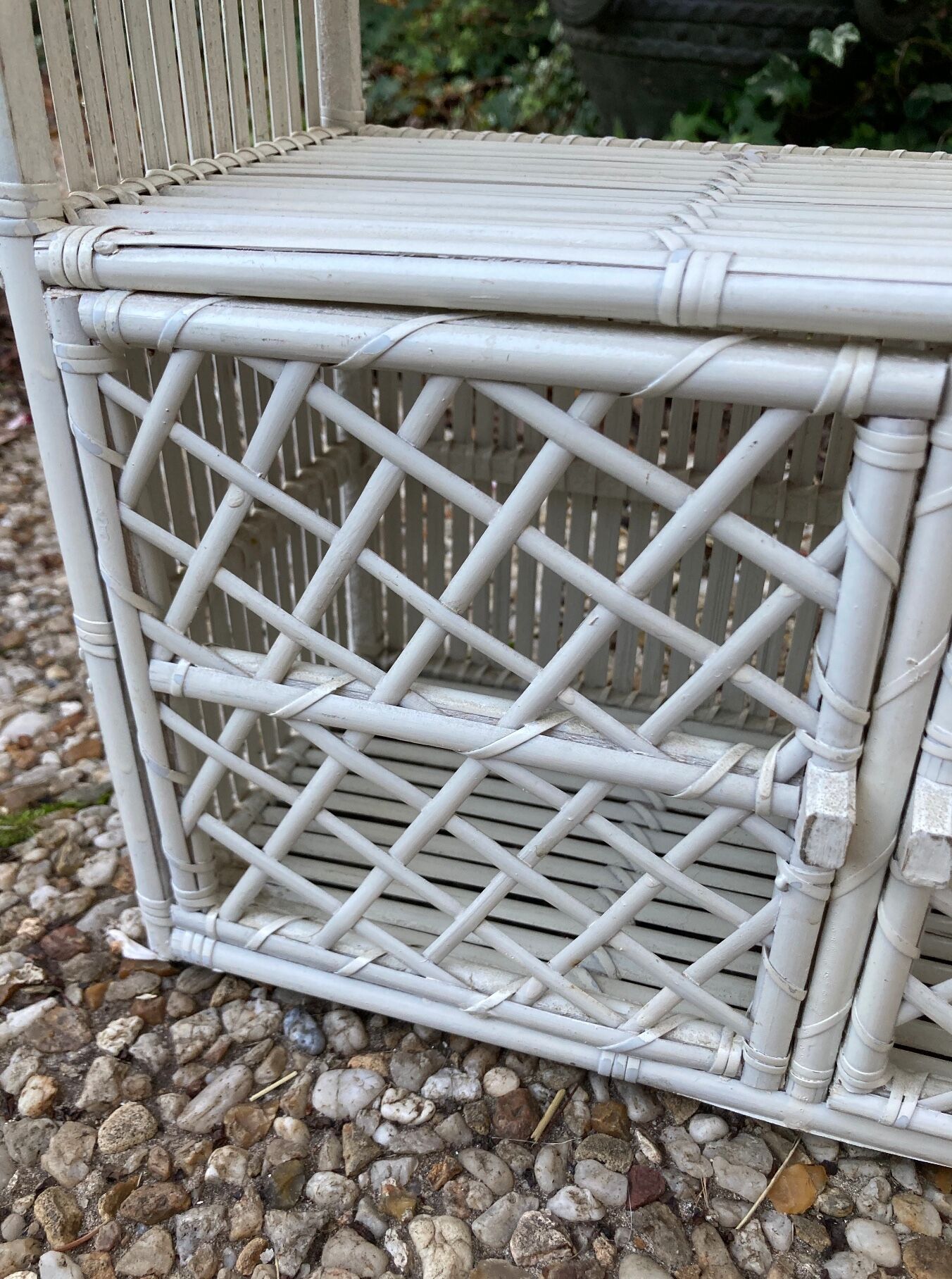 Vintage white rattan wall shelf