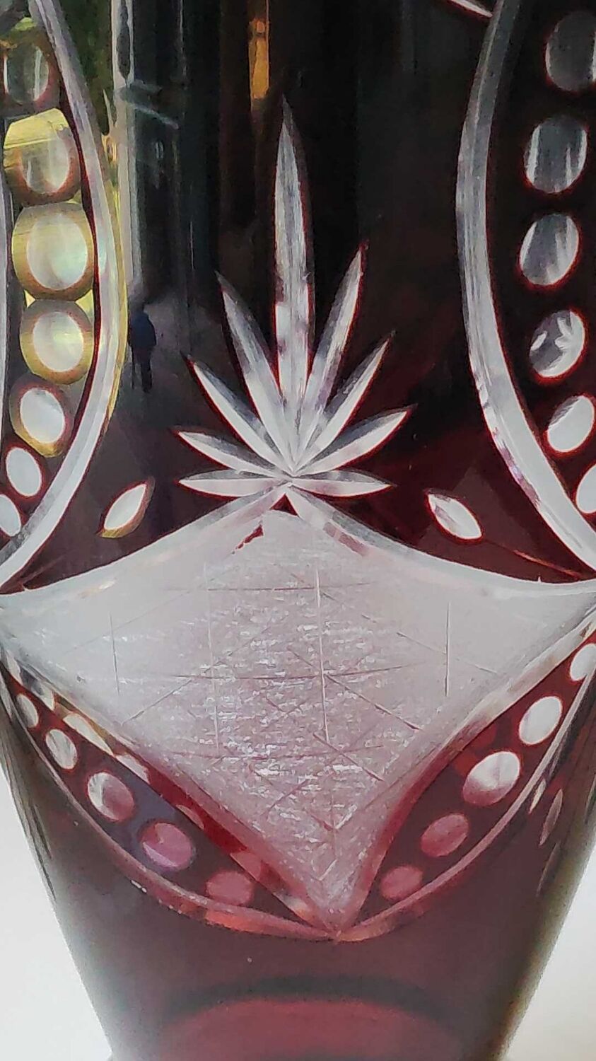 Bohemian/Czech Boho crystal vase, Burgundy red, vintage