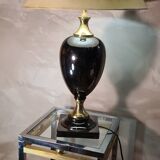 black glazed and gold ceramic lamp