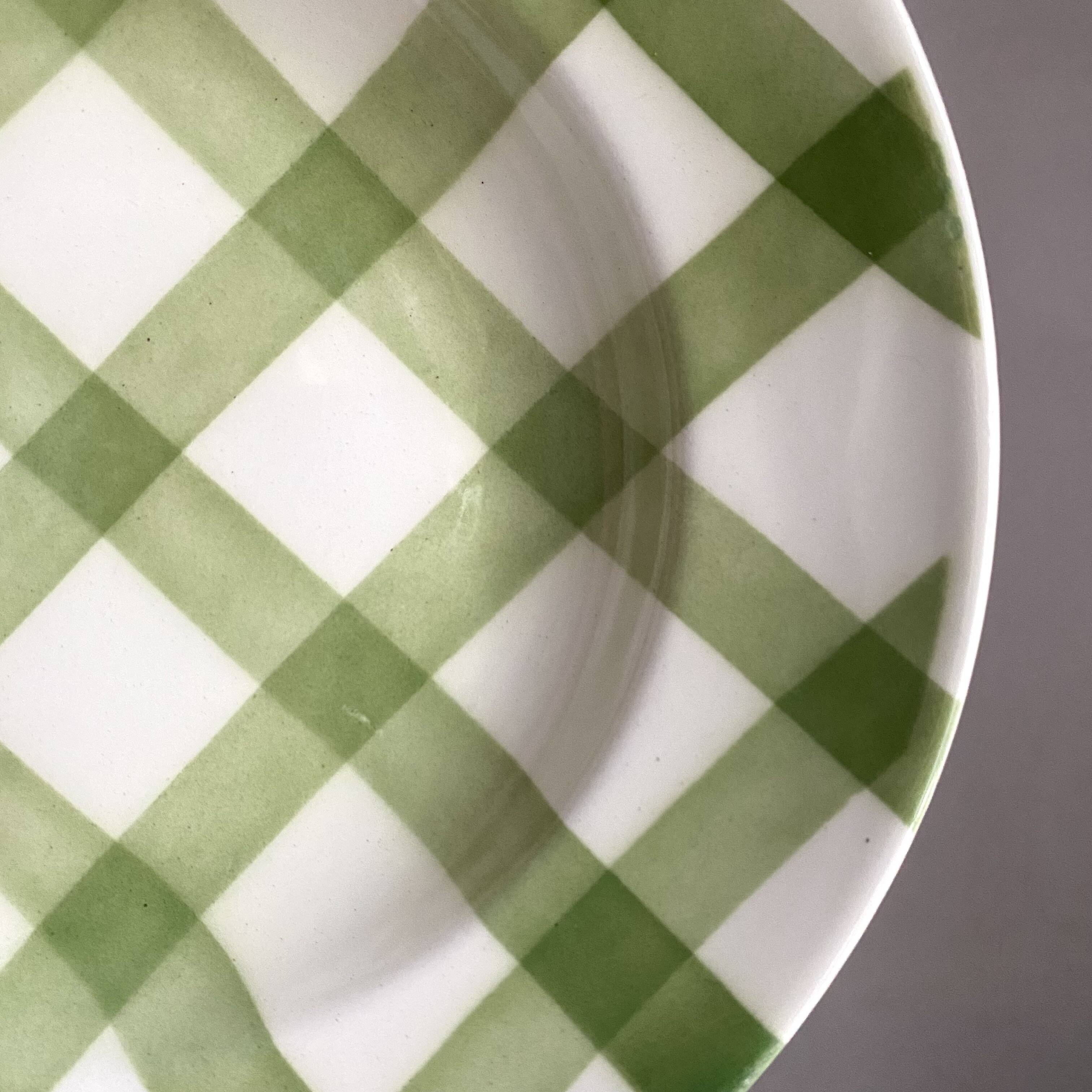 Moulins des loups soup plates, green grid