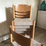 Set of 6 vintage brutalist chairs and beech and jute straps