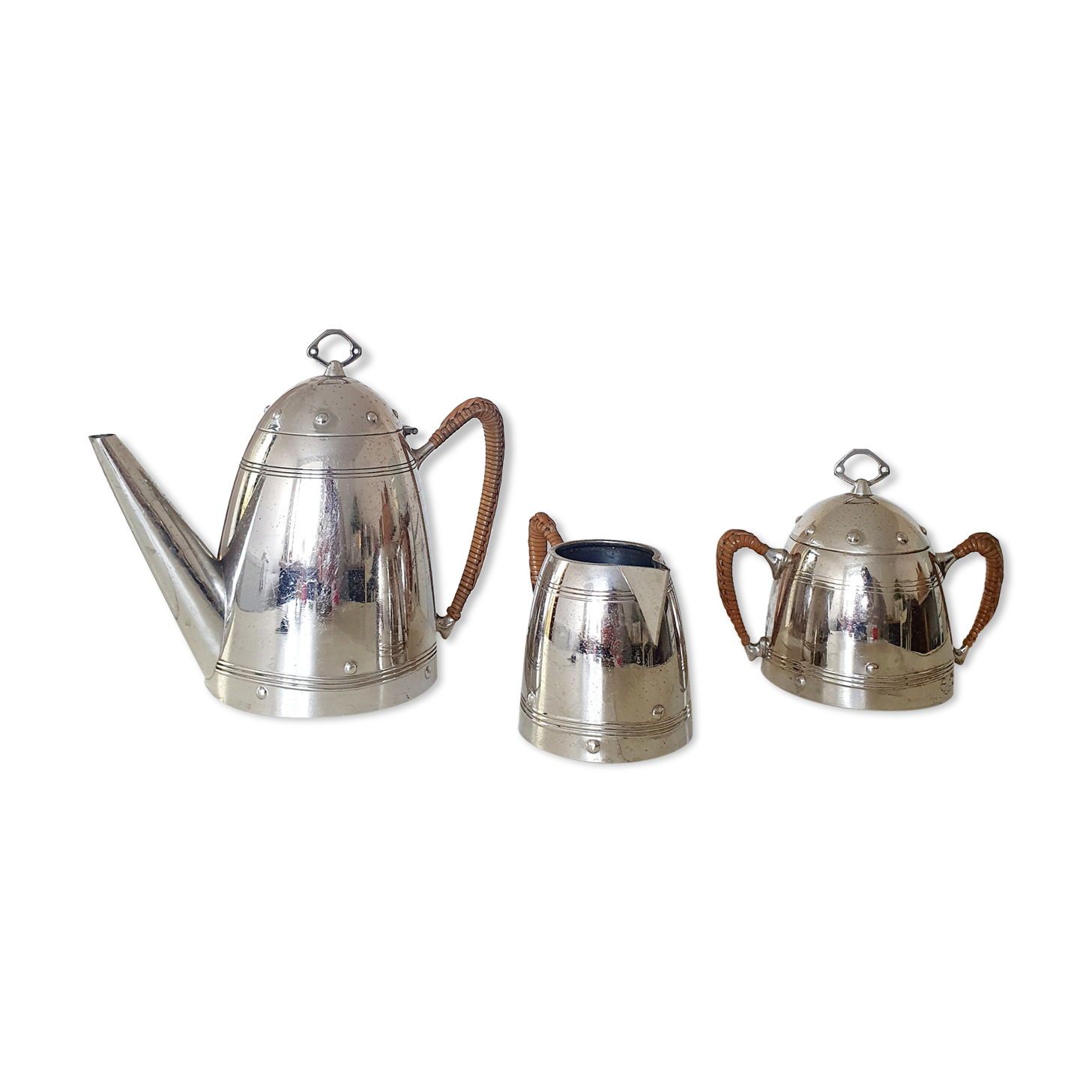 Coffee maker, milk pot and sugar bowl set