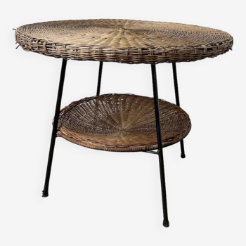 Round wicker coffee table from the 60s